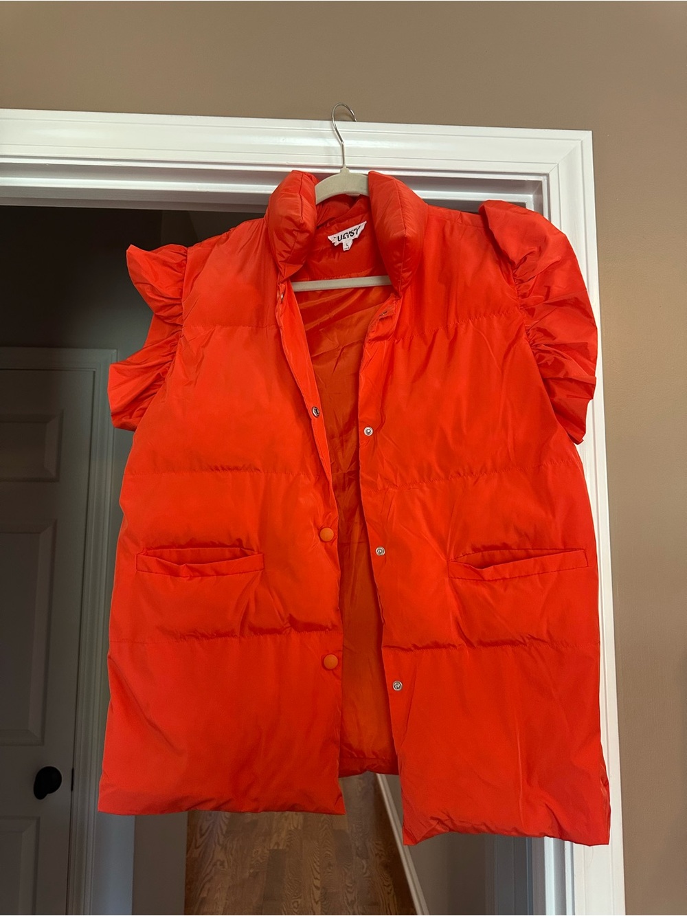 Bright Orange Puffy Vest with Ruffle Sleeves